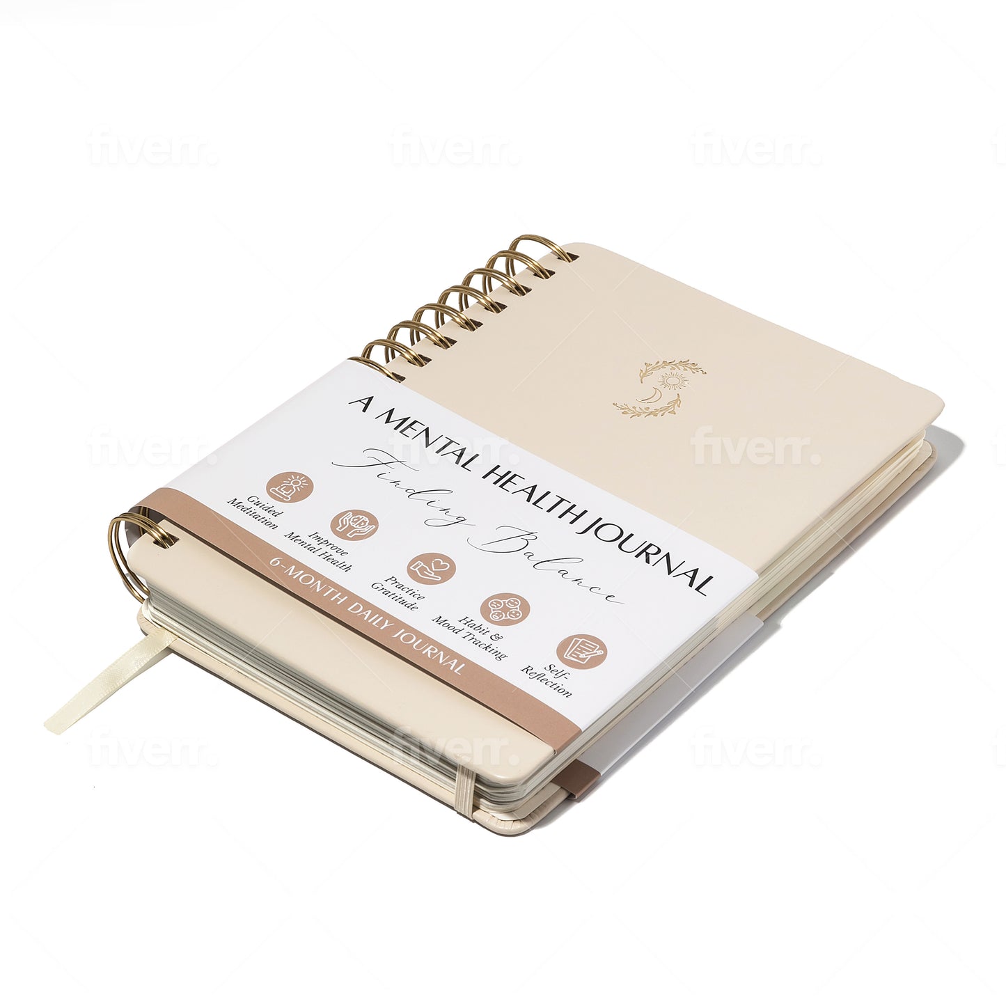 FINDING BALANCE MENTAL HEALTH JOURNAL - 6 Month Beige Spiral Hardcover